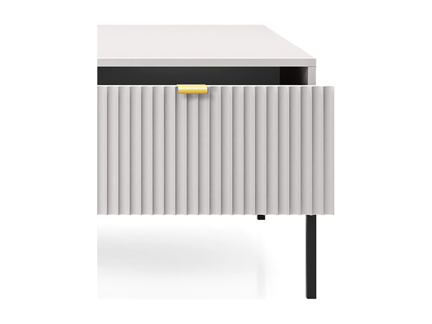 Elegante salontafel DomoHome NOVA – Met gouden accent, Moderne lade in MDF, Zwarte metalen poten, Minimalistisch ontwerp, Grijs, 104x104x46cm
