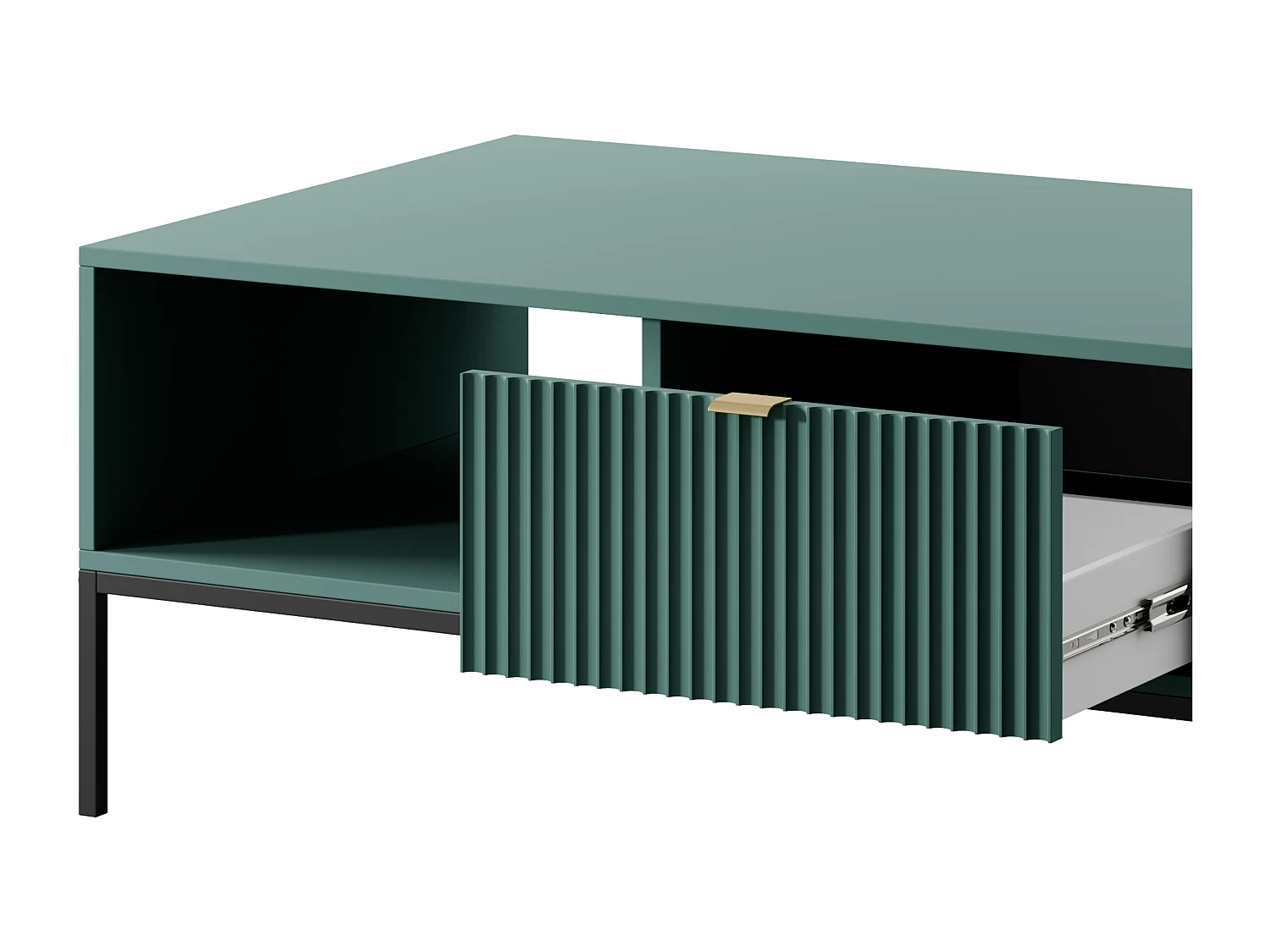 Elegante Couchtisch DomoHome NOVA – Mit goldenen Akzenten Moderner MDF-Schublade Schwarze Metallfüße Minimalistisches Design Labrador 104x104x46cm