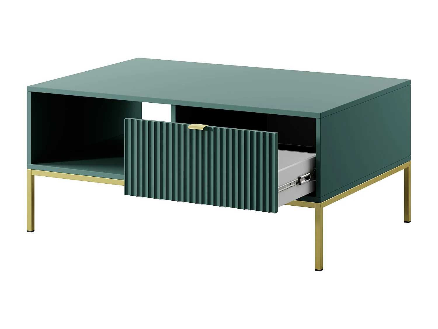 Elegante salontafel DomoHome NOVA – Met gouden accent, Moderne MDF lade, Gouden metalen poten, Minimalistisch ontwerp, Labrador, 104x104x46cm