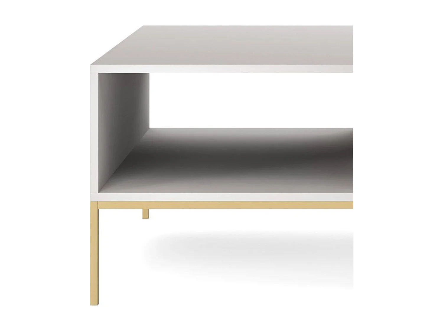 Stolik Kawowy Elegancki DomoHome NOVA – Z akcentem złotym, nowoczesna szuflada MDF, złote metalowe nogi, minimalistyczny design, Szary, 104x104x46cm