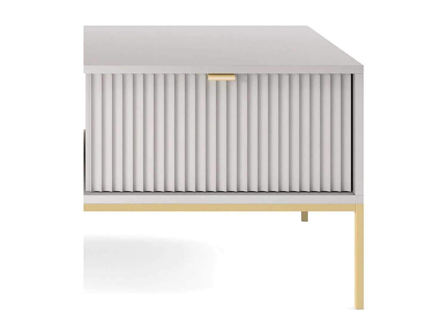 Table Basse Élégante DomoHome NOVA – Avec accent doré, Tiroir moderne en MDF, Pieds métal dorés, Design minimaliste, Gris, 104x104x46cm