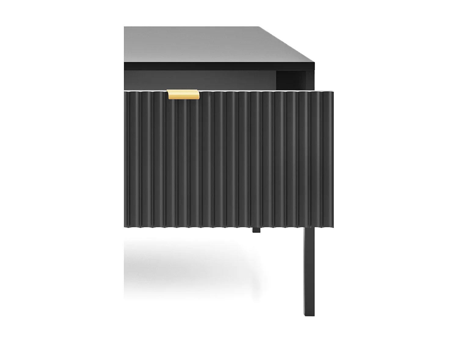 Elegante Couchtisch DomoHome NOVA – Mit goldenen Akzenten Moderner MDF-Schublade Schwarze Metallfüße Minimalistisches Design Schwarz 104x104x46cm
