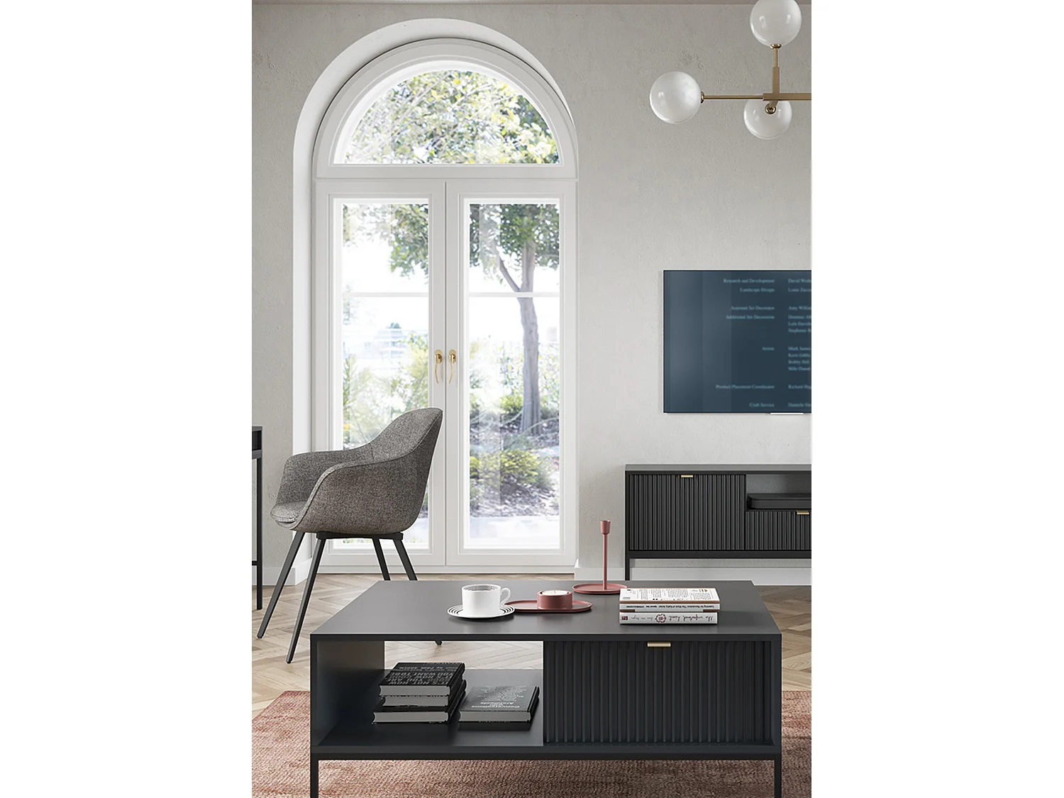 Elegante Couchtisch DomoHome NOVA – Mit goldenen Akzenten Moderner MDF-Schublade Schwarze Metallfüße Minimalistisches Design Schwarz 104x104x46cm