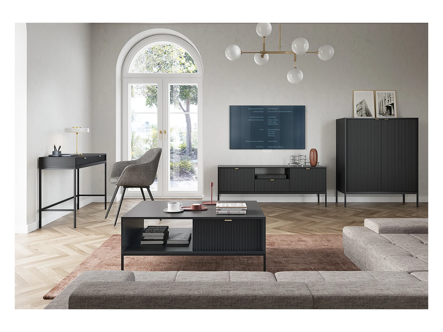 Table Basse Élégante DomoHome NOVA – Avec accent doré, Tiroir moderne en MDF, Pieds métal noirs, Design minimaliste, Noir, 104x104x46cm