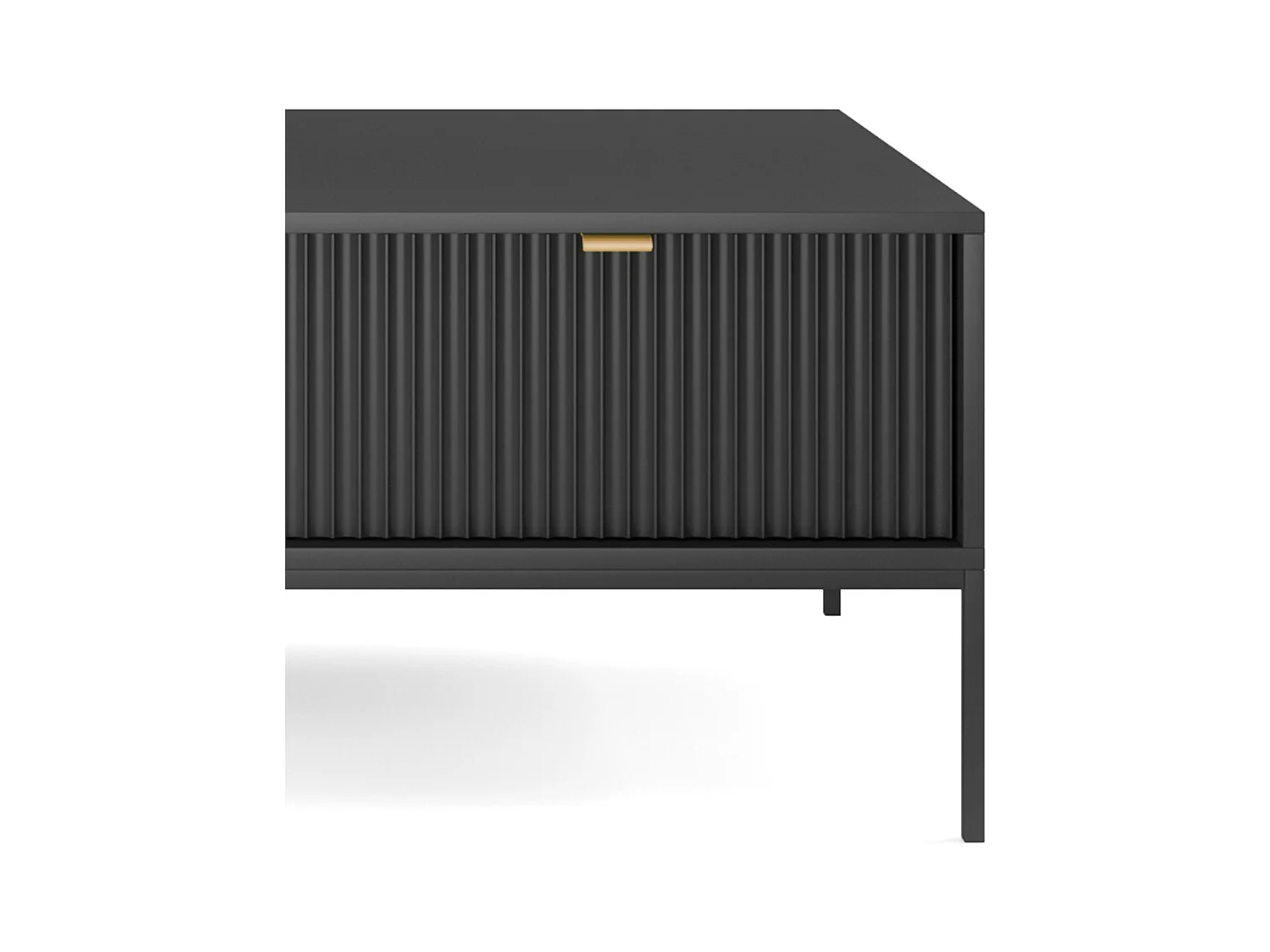 Table Basse Élégante DomoHome NOVA – Avec accent doré, Tiroir moderne en MDF, Pieds métal noirs, Design minimaliste, Noir, 104x104x46cm