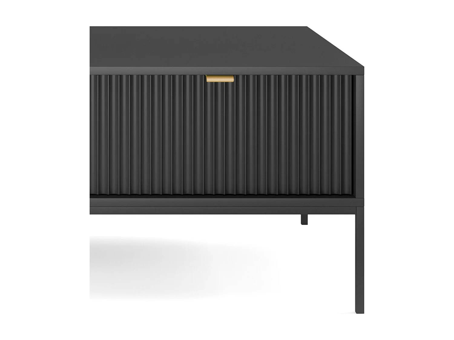 Table Basse Élégante DomoHome NOVA – Avec accent doré, Tiroir moderne en MDF, Pieds métal noirs, Design minimaliste, Noir, 104x104x46cm