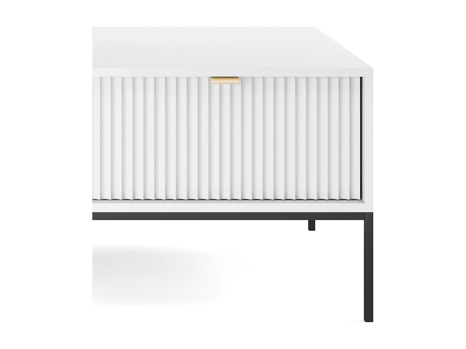 Elegante salontafel DomoHome NOVA – Met gouden accent, Moderne lade in MDF, Zwarte metalen poten, Minimalistisch ontwerp, Wit, 104x104x46cm