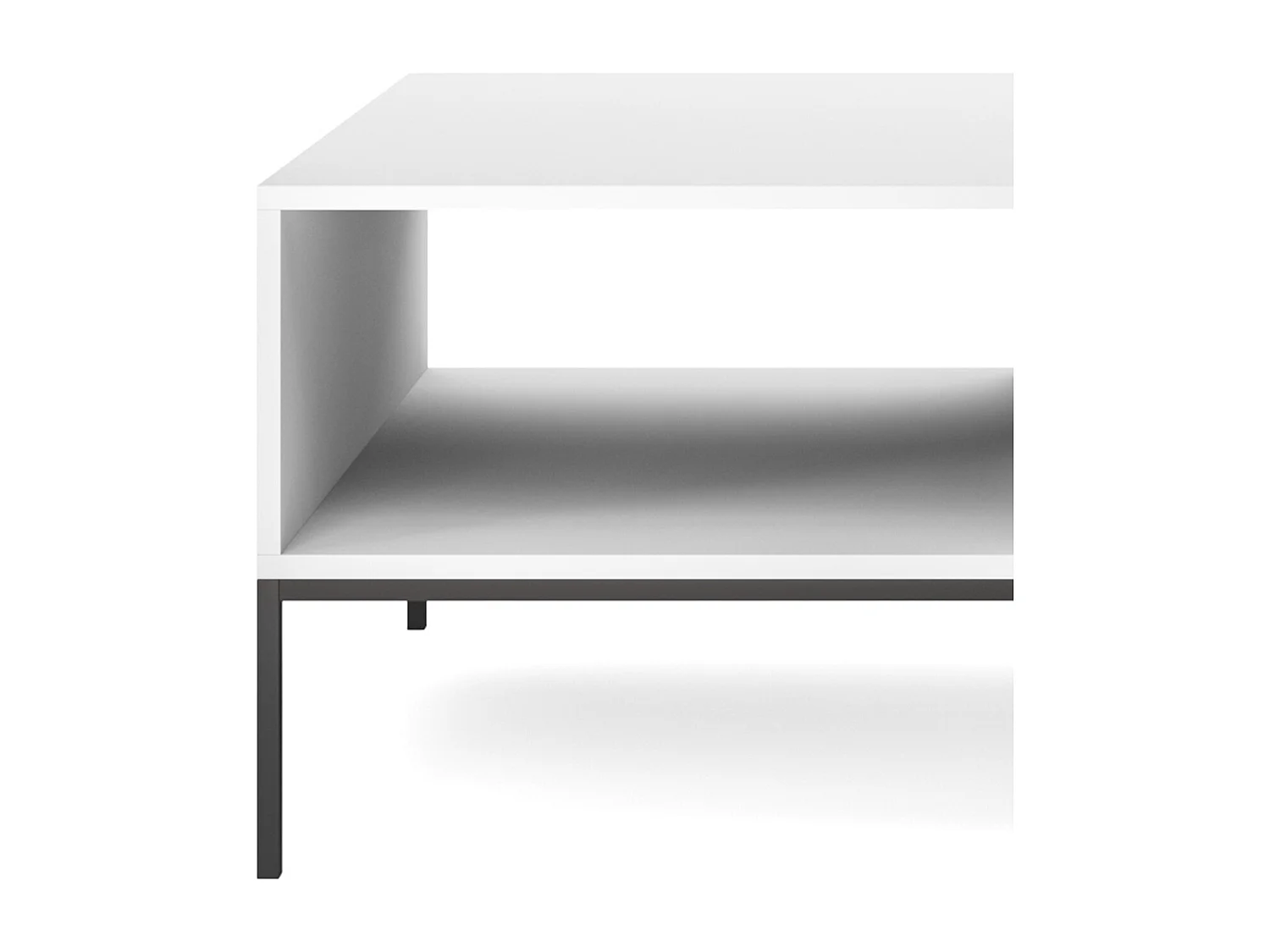 Elegante salontafel DomoHome NOVA – Met gouden accent, Moderne lade in MDF, Zwarte metalen poten, Minimalistisch ontwerp, Wit, 104x104x46cm