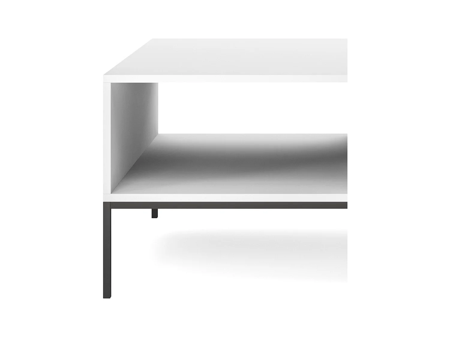 Table Basse Élégante DomoHome NOVA – Avec accent doré, Tiroir moderne en MDF, Pieds métal noirs, Design minimaliste, Blanc, 104x104x46cm
