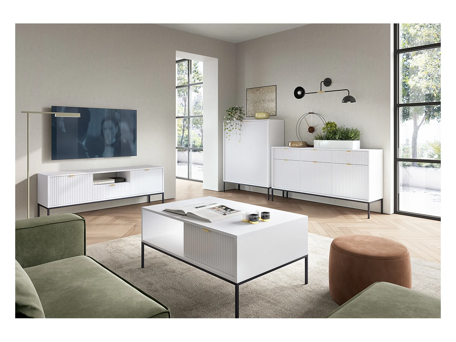 Table Basse Élégante DomoHome NOVA – Avec accent doré, Tiroir moderne en MDF, Pieds métal noirs, Design minimaliste, Blanc, 104x104x46cm