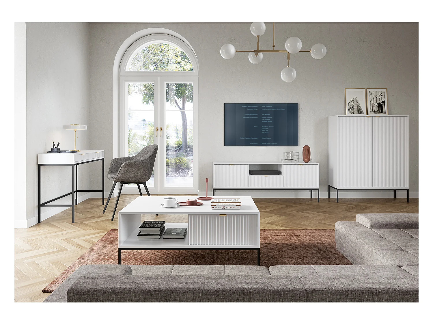 Table Basse Élégante DomoHome NOVA – Avec accent doré, Tiroir moderne en MDF, Pieds métal noirs, Design minimaliste, Blanc, 104x104x46cm