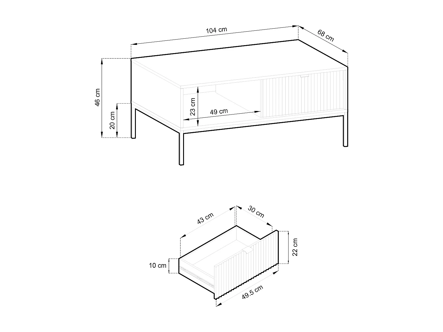 Stolik Kawowy Elegancki DomoHome NOVA – Z akcentem złotym, nowoczesna szuflada MDF, złote metalowe nogi, minimalistyczny design, Biały, 104x104x46cm