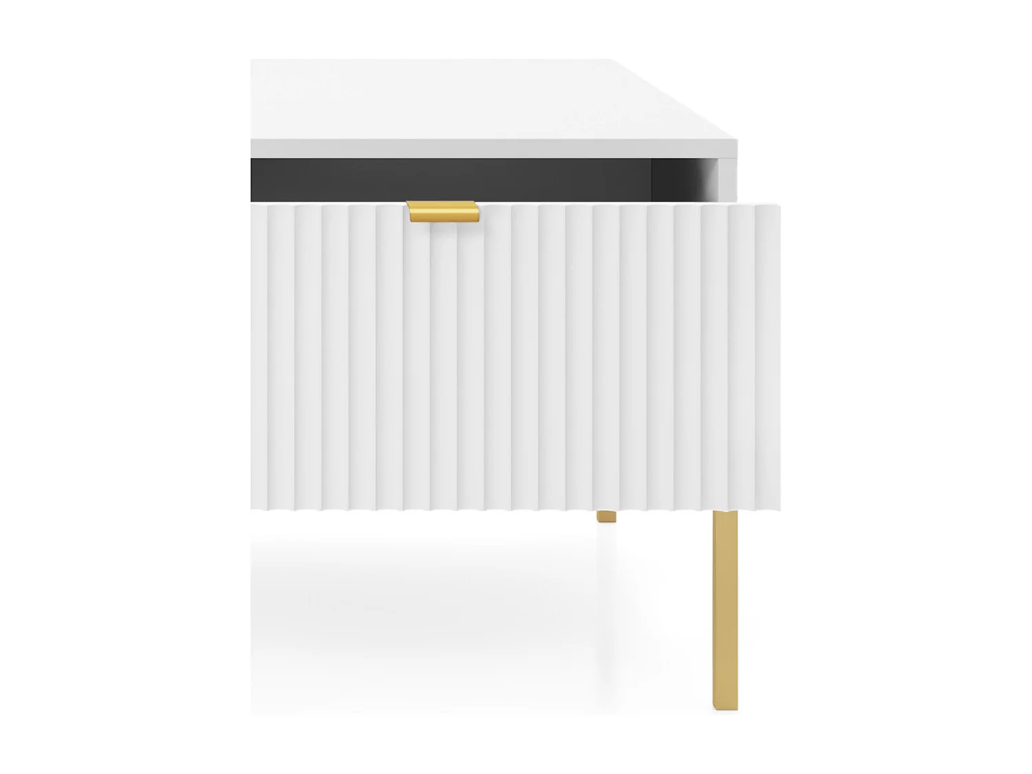 Stolik Kawowy Elegancki DomoHome NOVA – Z akcentem złotym, nowoczesna szuflada MDF, złote metalowe nogi, minimalistyczny design, Biały, 104x104x46cm