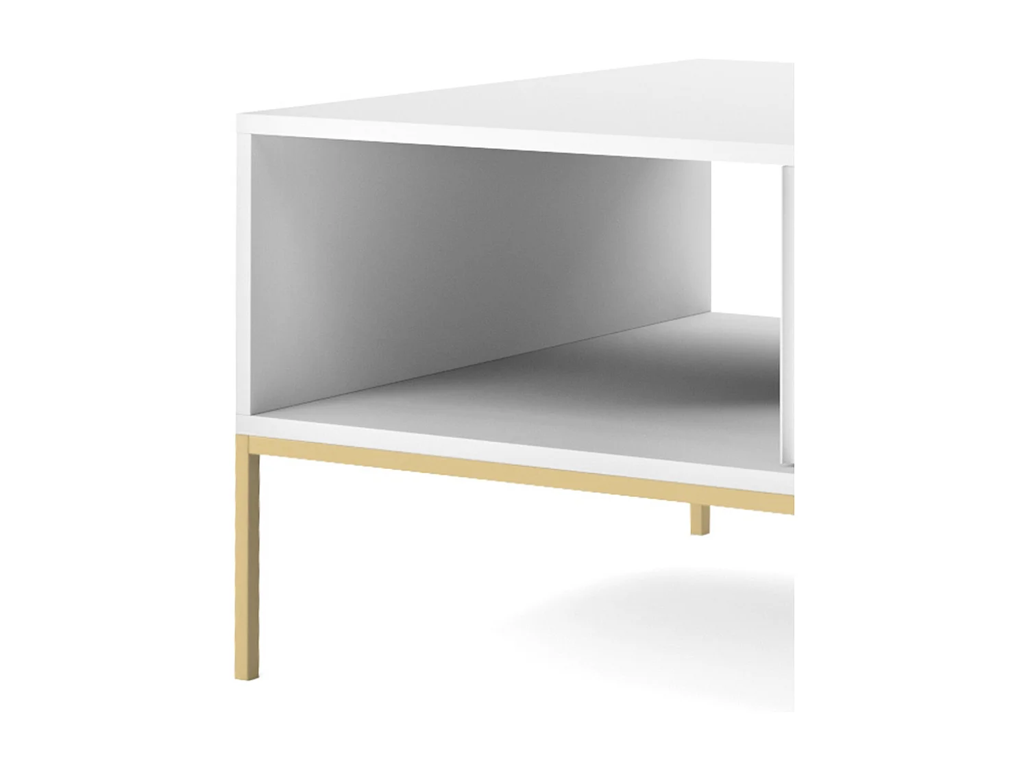 Table Basse Élégante DomoHome NOVA – Avec accent doré, Tiroir moderne en MDF, Pieds métal dorés, Design minimaliste, Blanc, 104x104x46cm