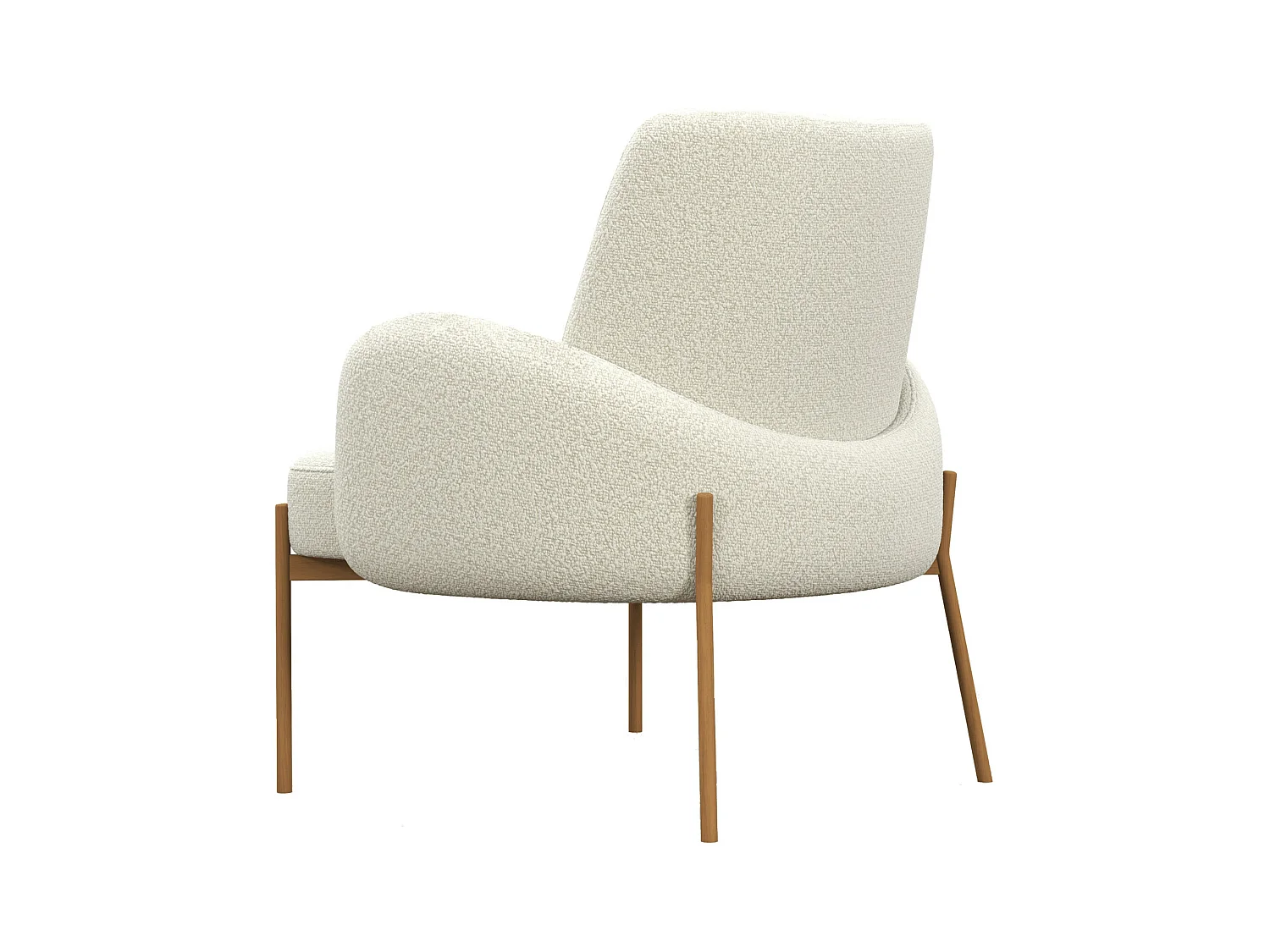 ALEX-Fauteuil en tissu Cozy Ecru et métal chêne