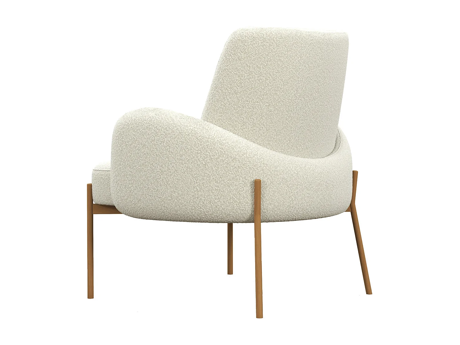 ALEX-Sillón de tela Cozy Ecru y metal roble