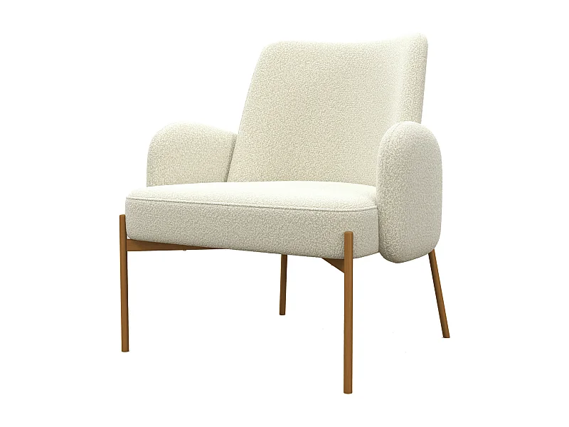 ALEX-Sillón de tela Cozy Ecru y metal roble