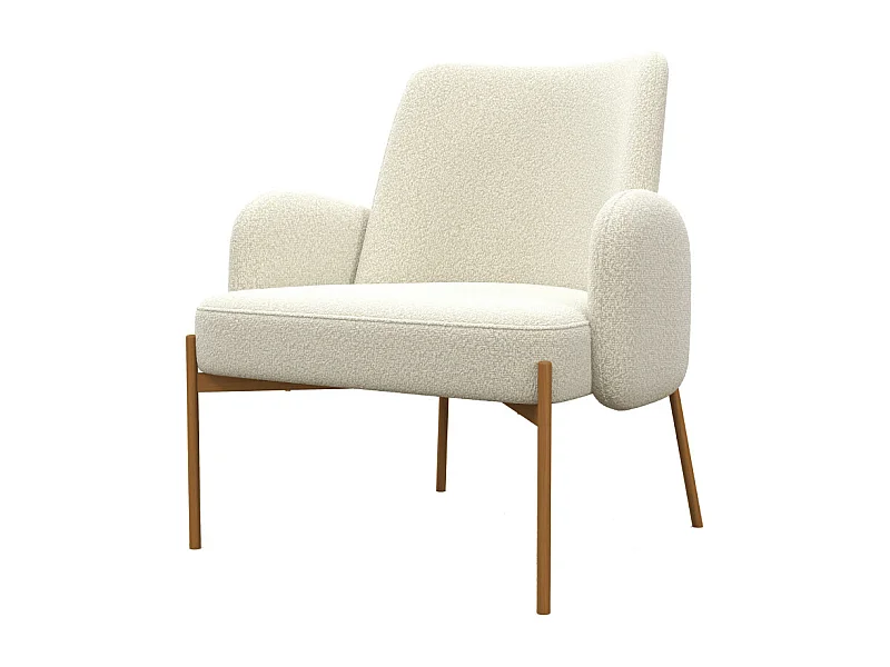 ALEX-Poltrona in tessuto Cozy Ecru e metallo rovere