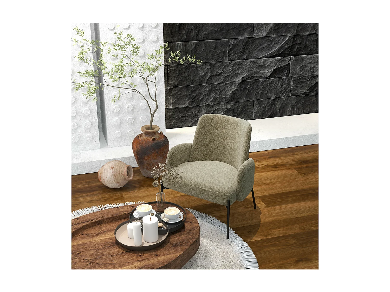 ALEX-FFauteuil en tissu Cozy Mastic