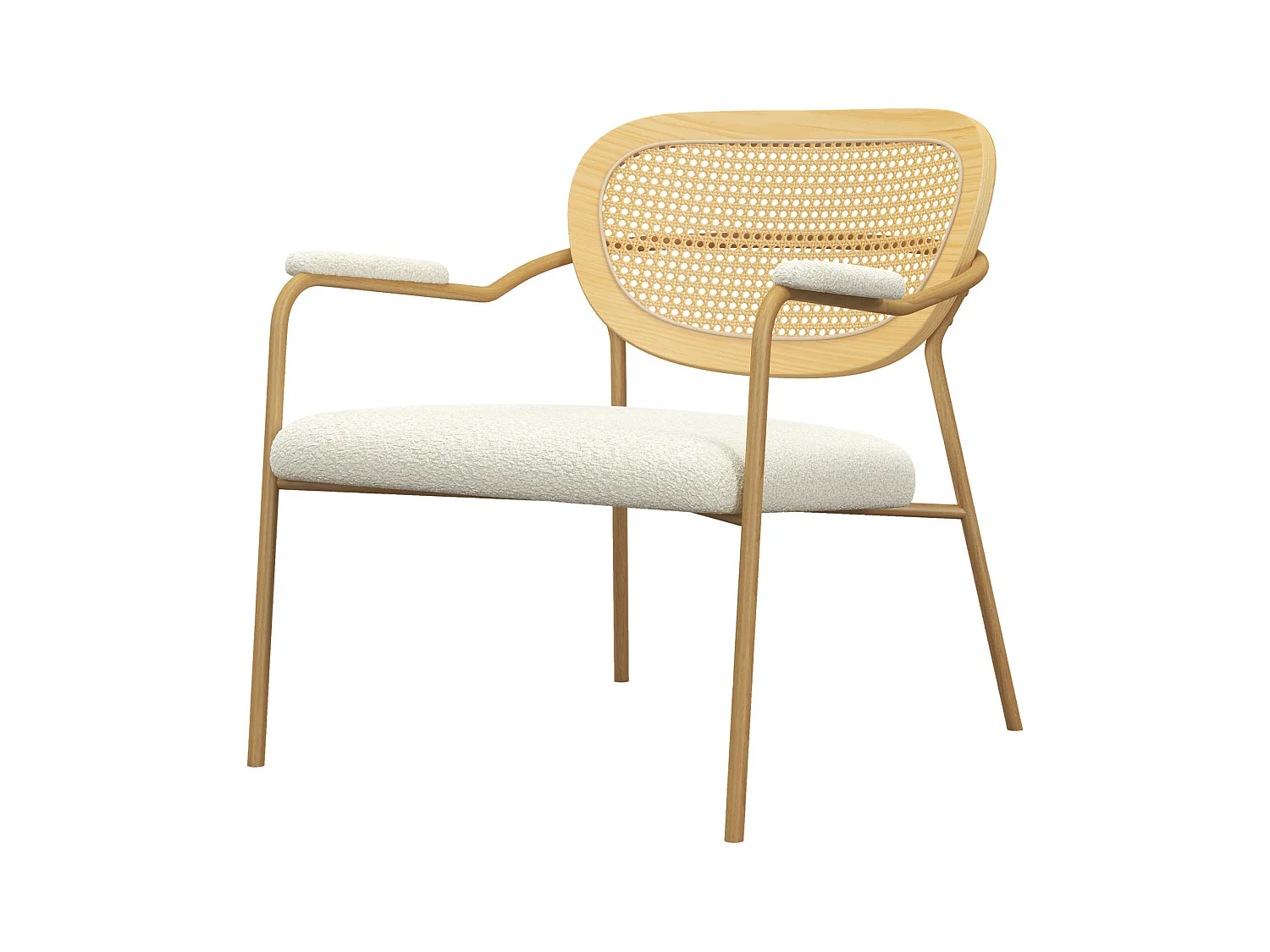 RETRO-Sillón de tela color crudo, ratán y metal