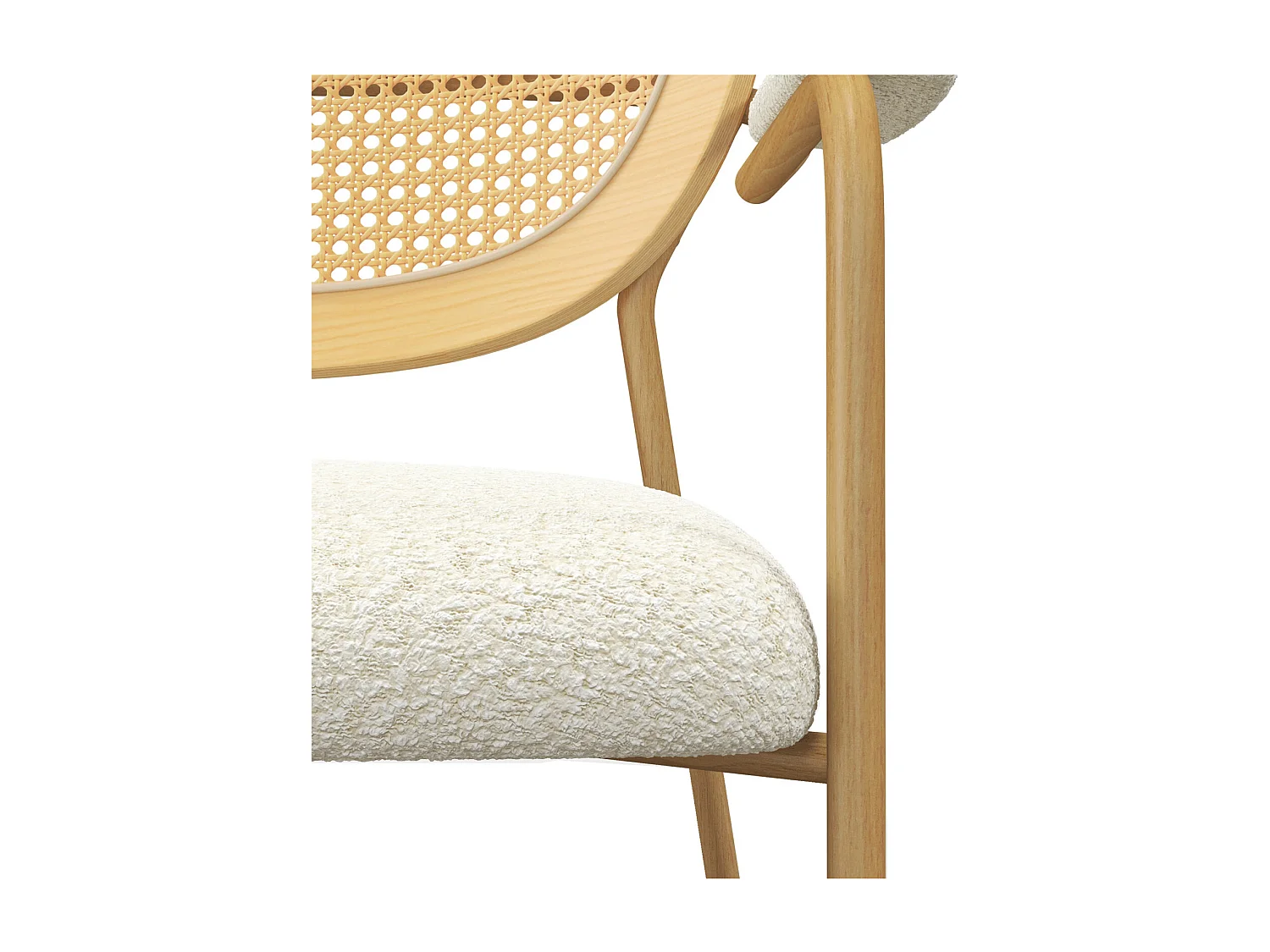 RETRO-Poltrona in tessuto ecrù, rattan e metallo