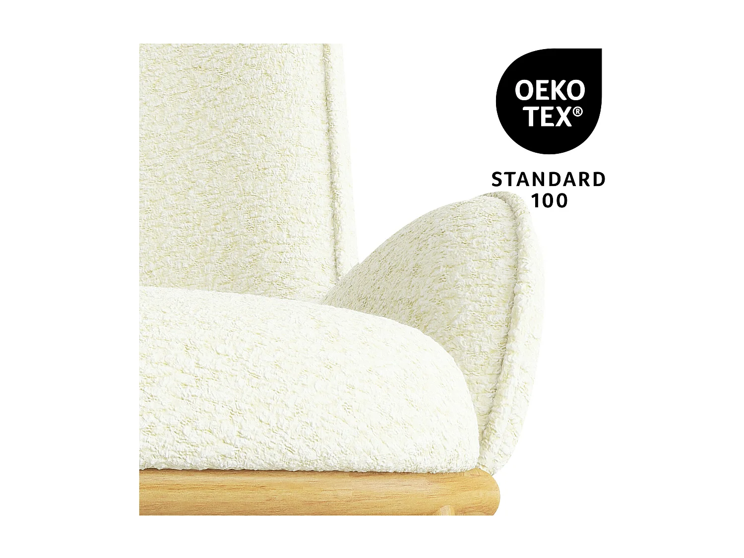 ALVIN-Sillón de tela Bouclé Ecru y metal efecto roble