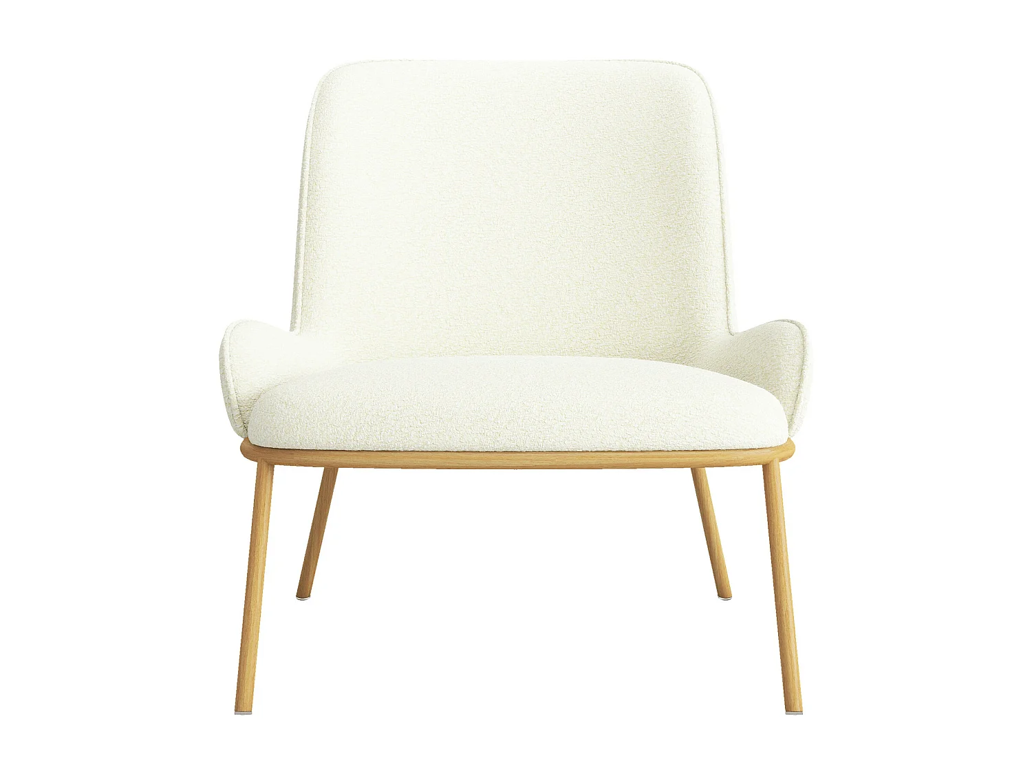 ALVIN-Sillón de tela Bouclé Ecru y metal efecto roble