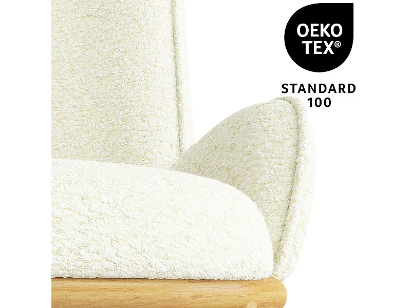 ALVIN-Fauteuil vintage en tissu Bouclé Ecru et métal chêne