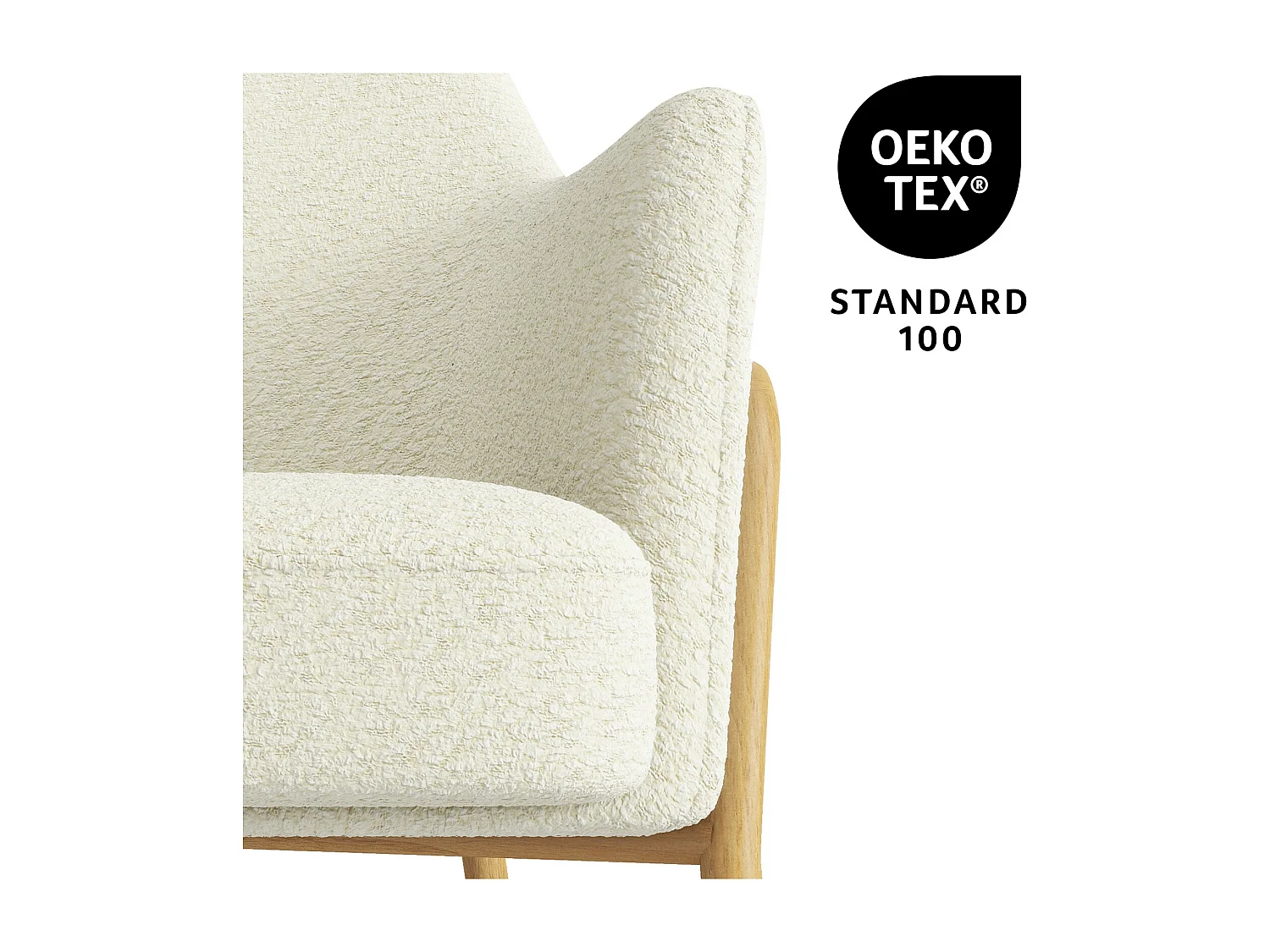 LAYTON-Poltrona bouclé ecrù e metallo effetto rovere