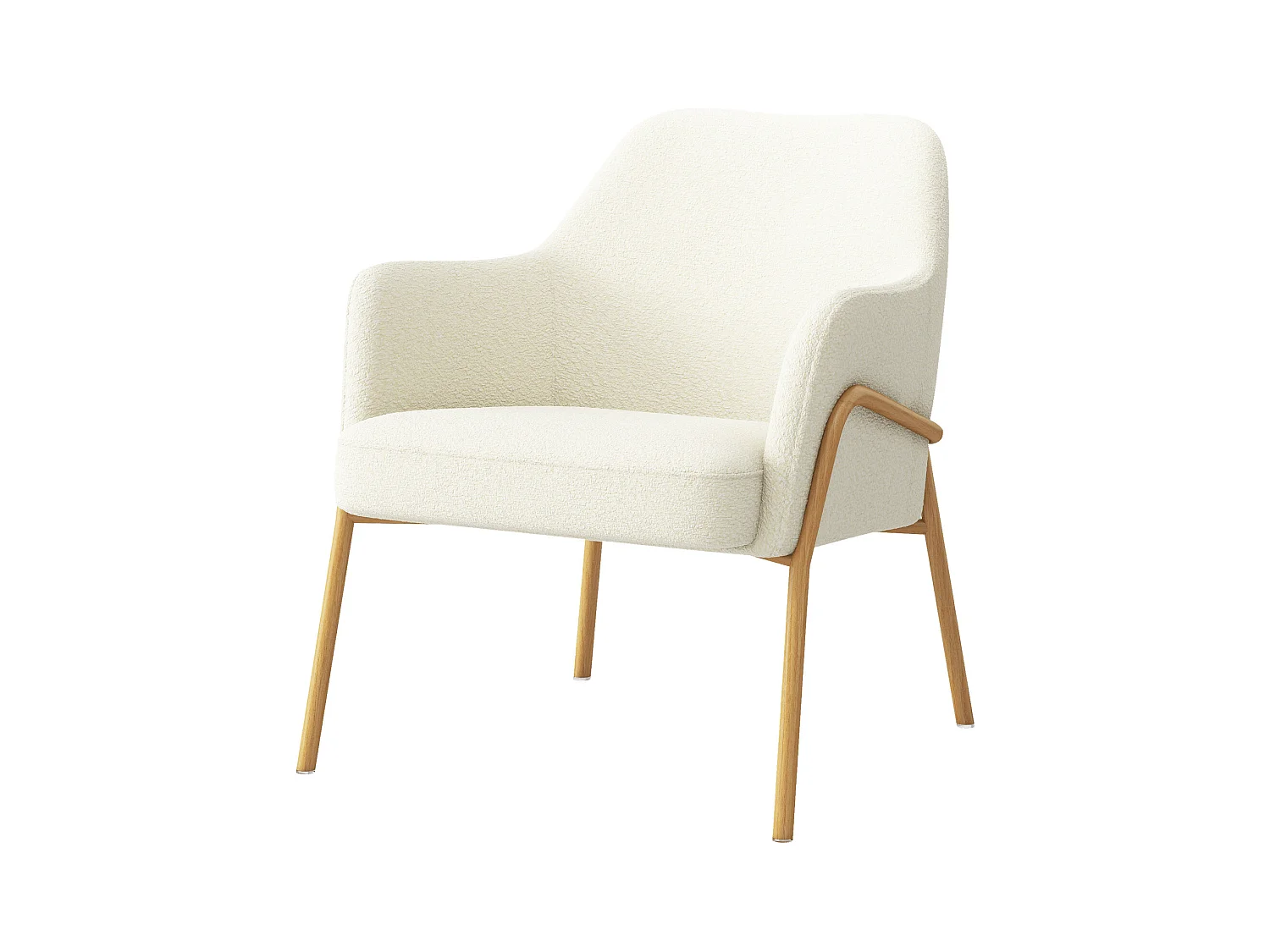 LAYTON-Sillón de tela Bouclé crudo y metal efecto roble