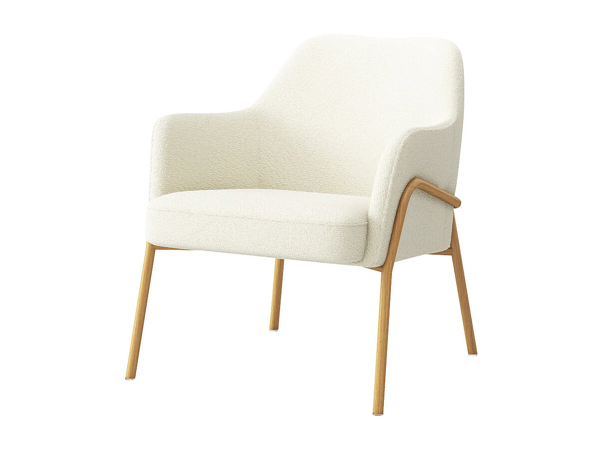 LAYTON-Poltrona bouclé ecrù e metallo effetto rovere