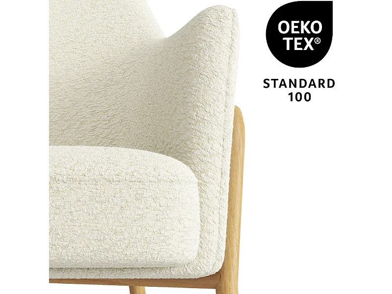 LAYTON-Poltrona bouclé ecrù e metallo effetto rovere