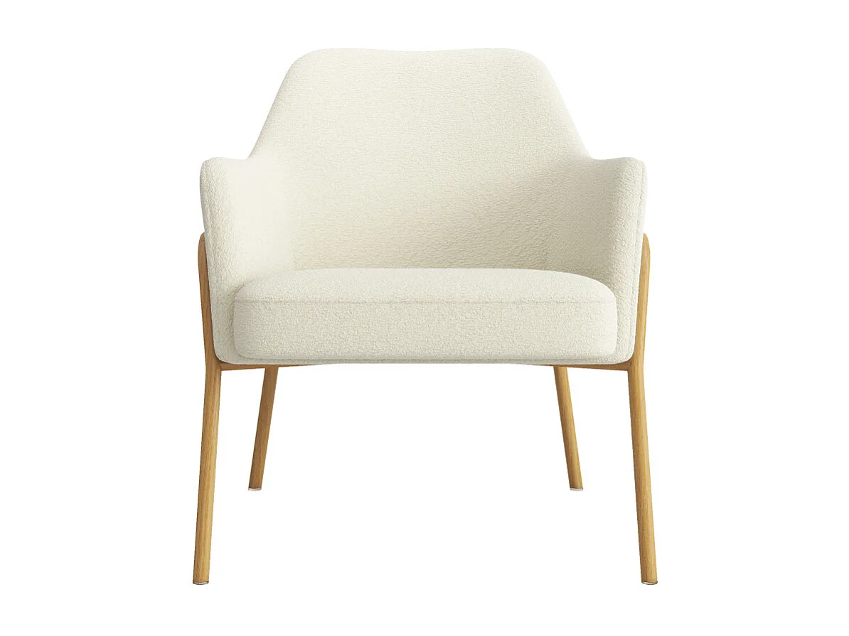 LAYTON-Poltrona bouclé ecrù e metallo effetto rovere