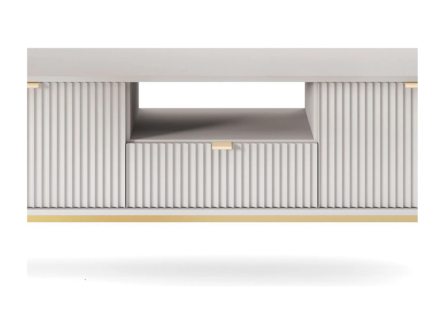 Meuble TV Geriffelt NOVA Poignées dorées 2 portes, tiroir, étagère 154x56x39cm, Façade noire, Cadre doré couleur GRIS