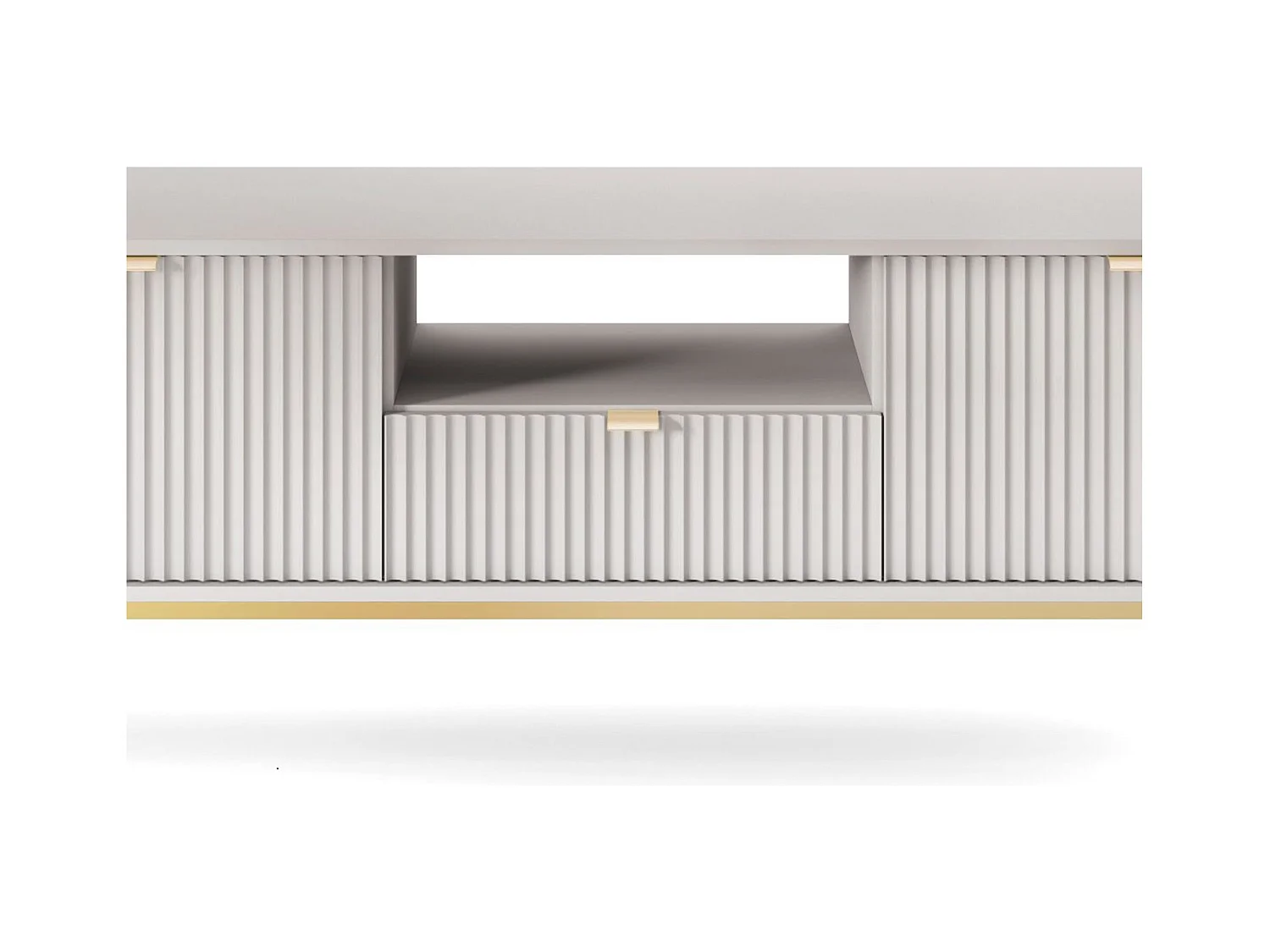 Meuble TV Geriffelt NOVA Poignées dorées 2 portes, tiroir, étagère 154x56x39cm, Façade noire, Cadre doré couleur GRIS