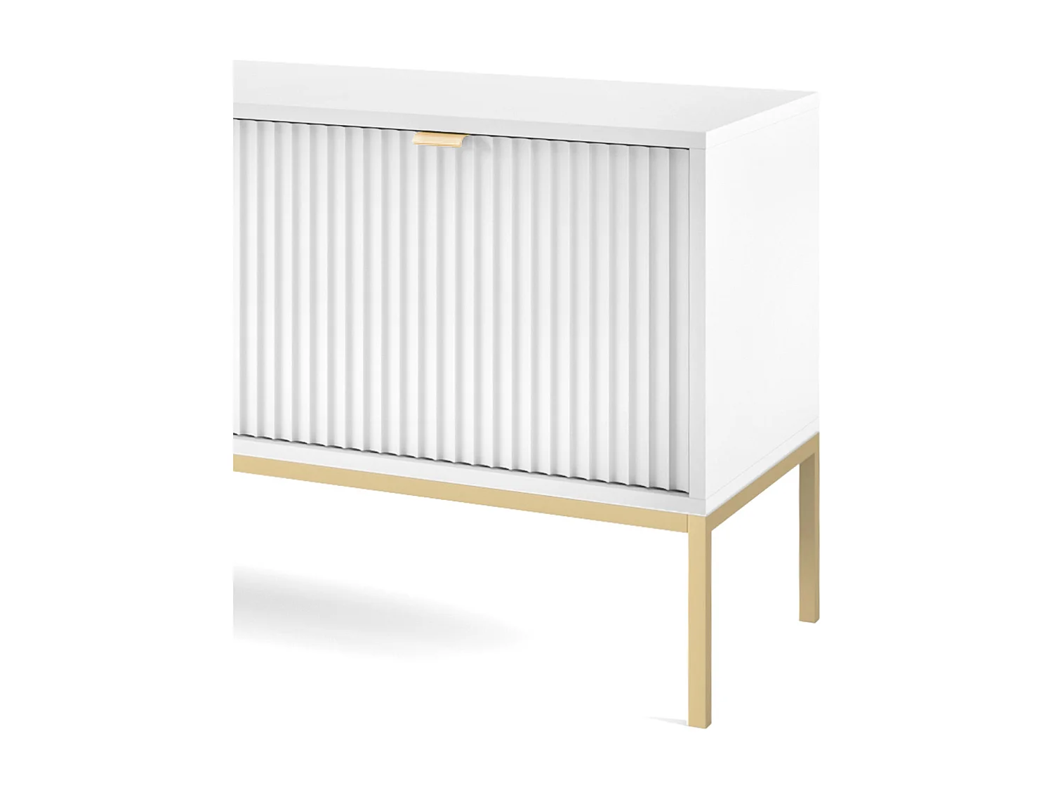 Meuble TV Geriffelt NOVA Poignées dorées 2 portes, tiroir, étagère 154x56x39cm, Façade noire, Cadre doré couleur BLANC