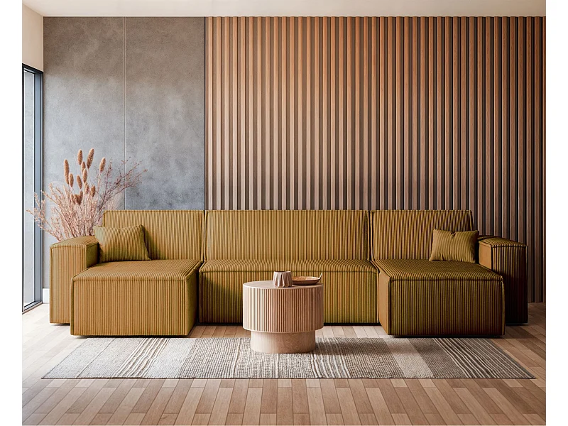 Omvormbare U-vormige hoekbank - in mosterdgeel corduroy - SCARLO