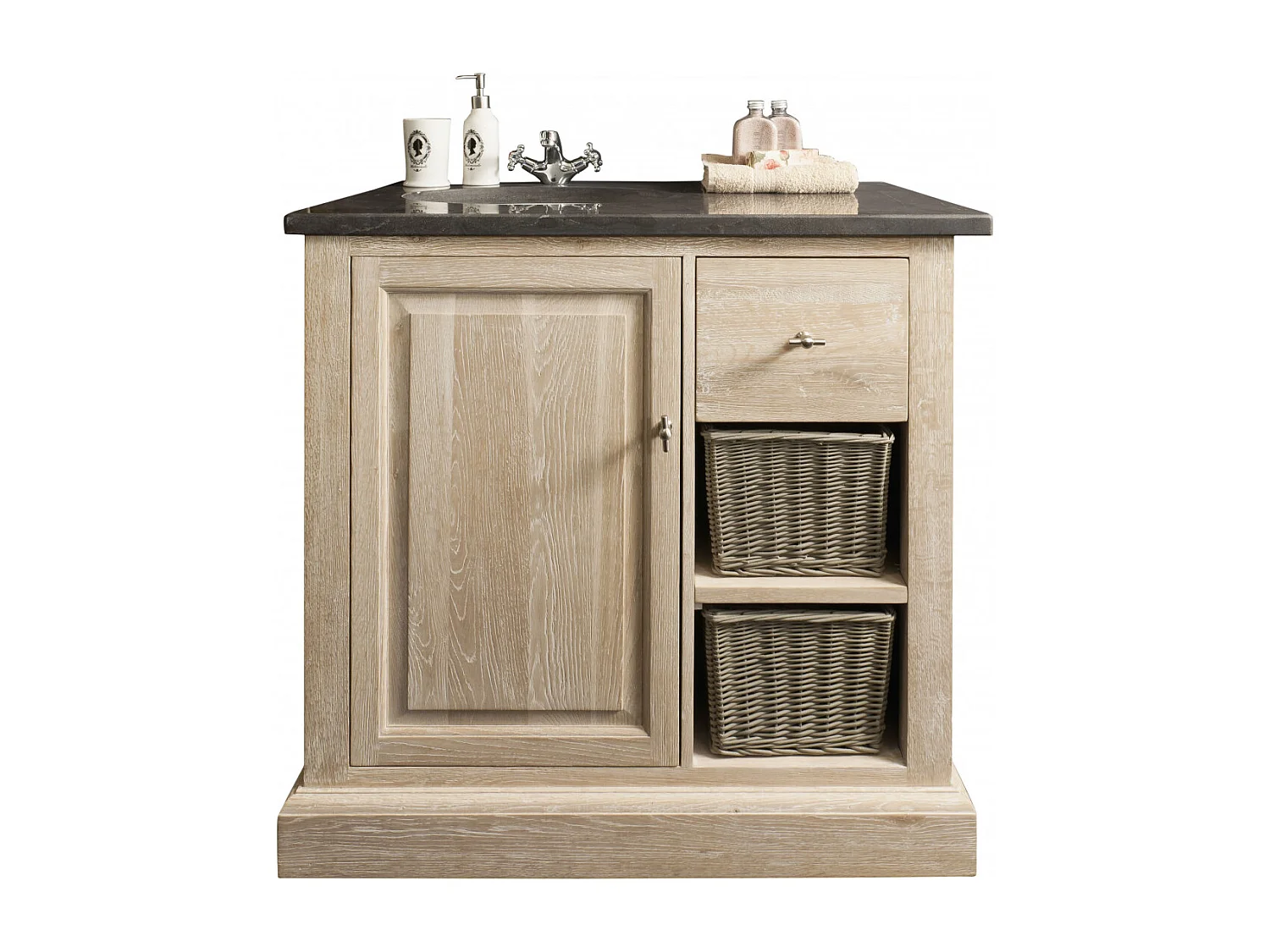 Meuble simple vasque plan en pierre et miroir L90 (ensemble) - VÉRONE