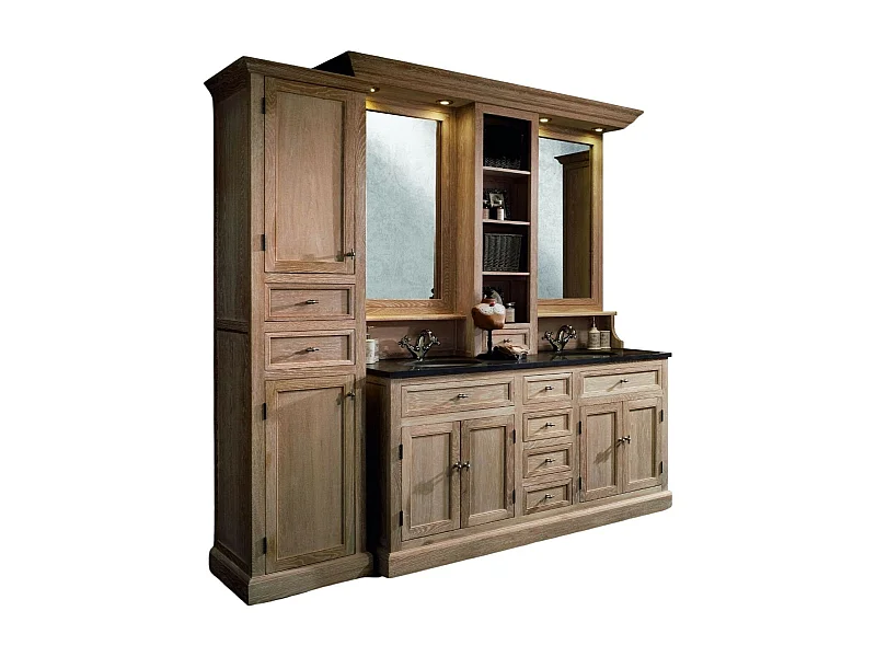 Meuble de salle de bain double vasque + 1 colonne G (ensemble) - VERONE