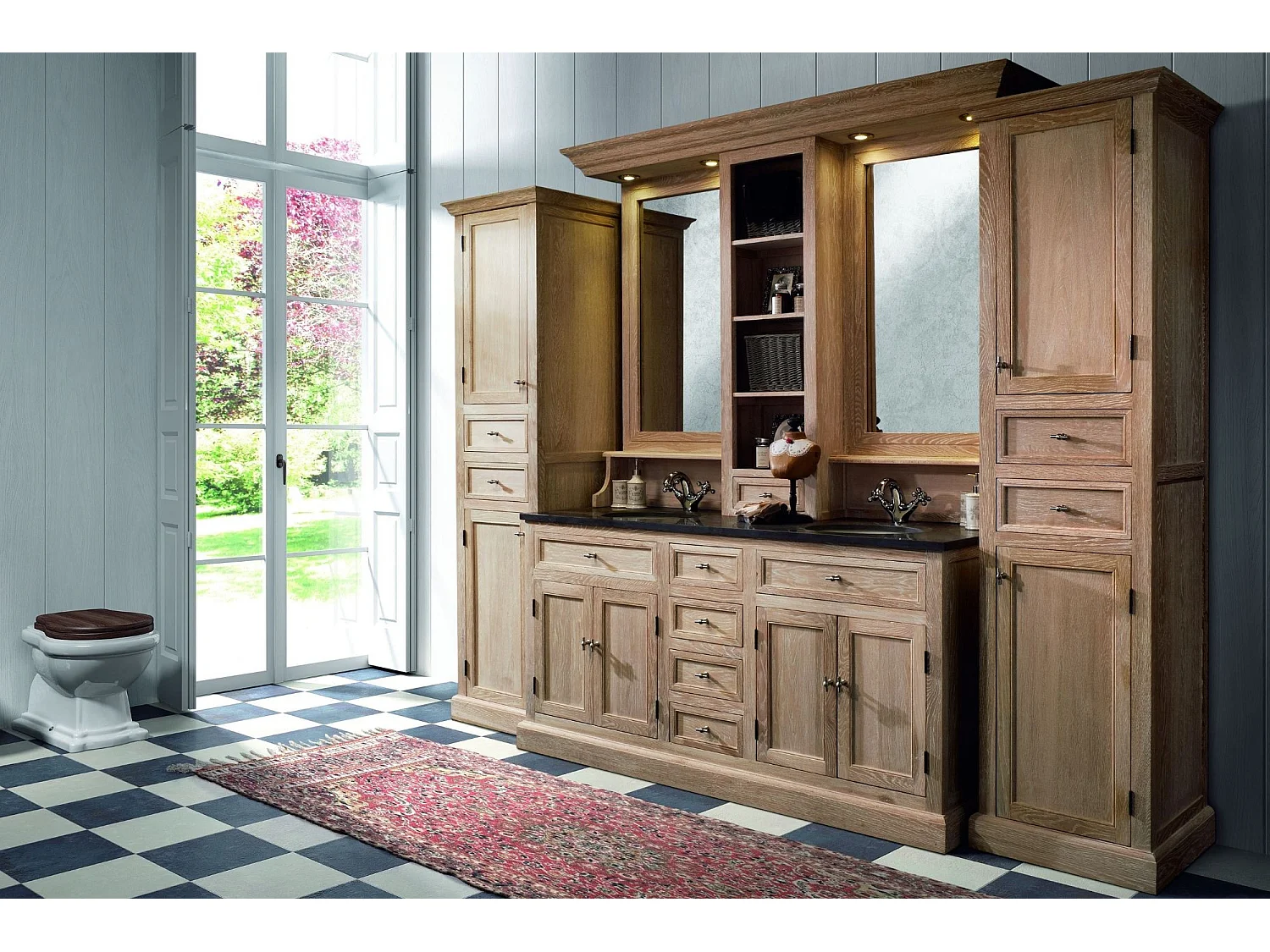 Meuble de salle de bain double vasque + 1 colonne G (ensemble) - VERONE