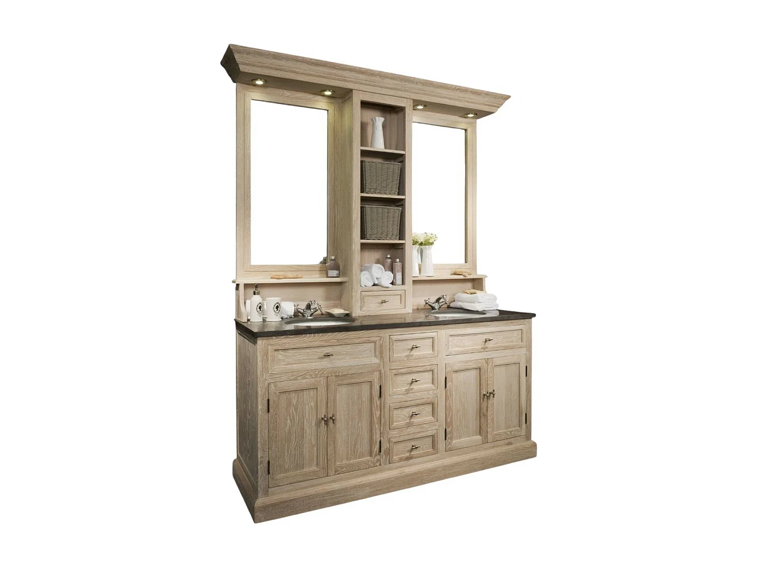 Meuble de salle de bain double vasque + 1 colonne G (ensemble) - VERONE