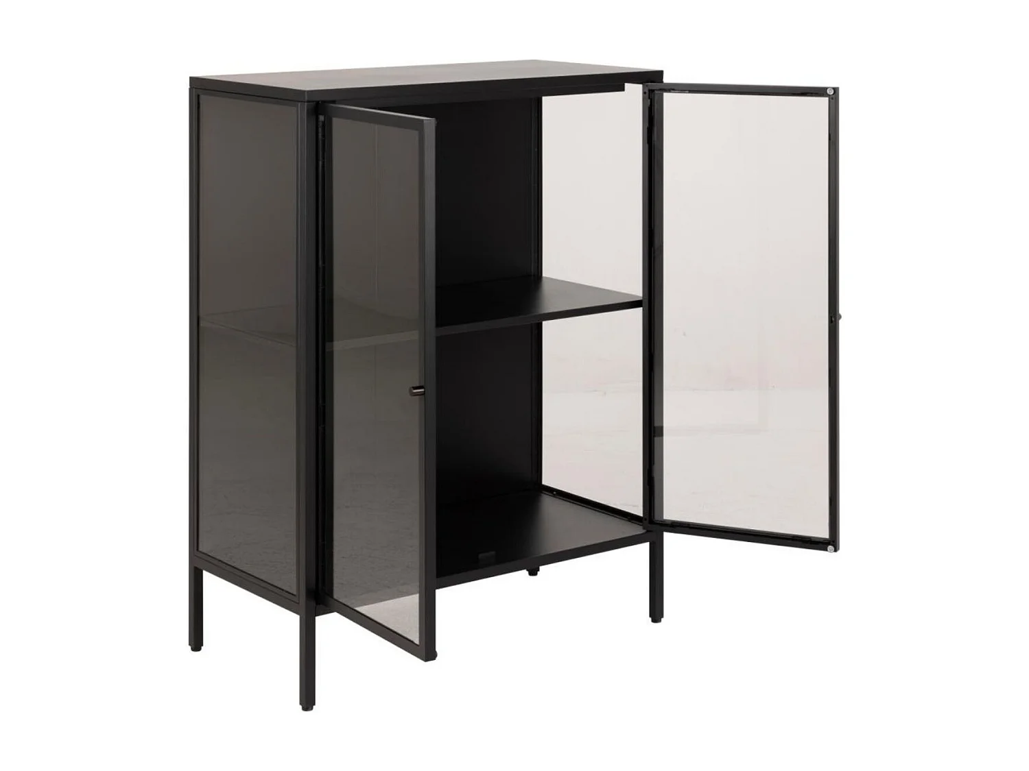 Vitrine basse scandinave en métal noir 2 portes vitrées - HARLOW