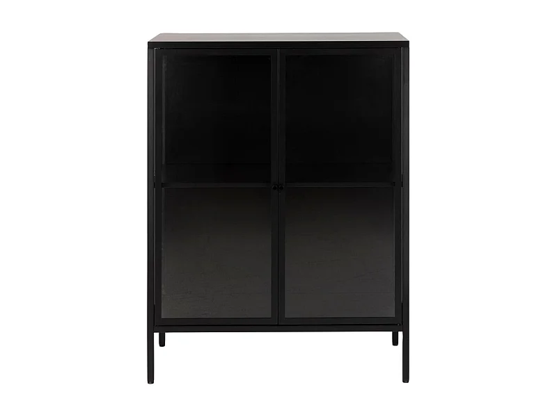 Vitrine basse scandinave en métal noir 2 portes vitrées - HARLOW