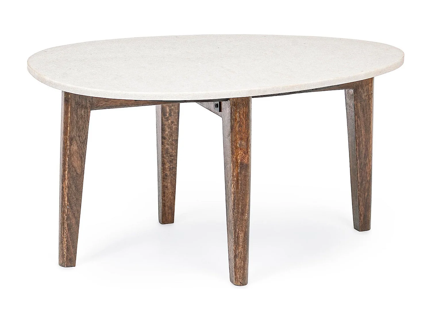 Table basse ovale vintage en manguier et marbre blanc L70 - BLANY