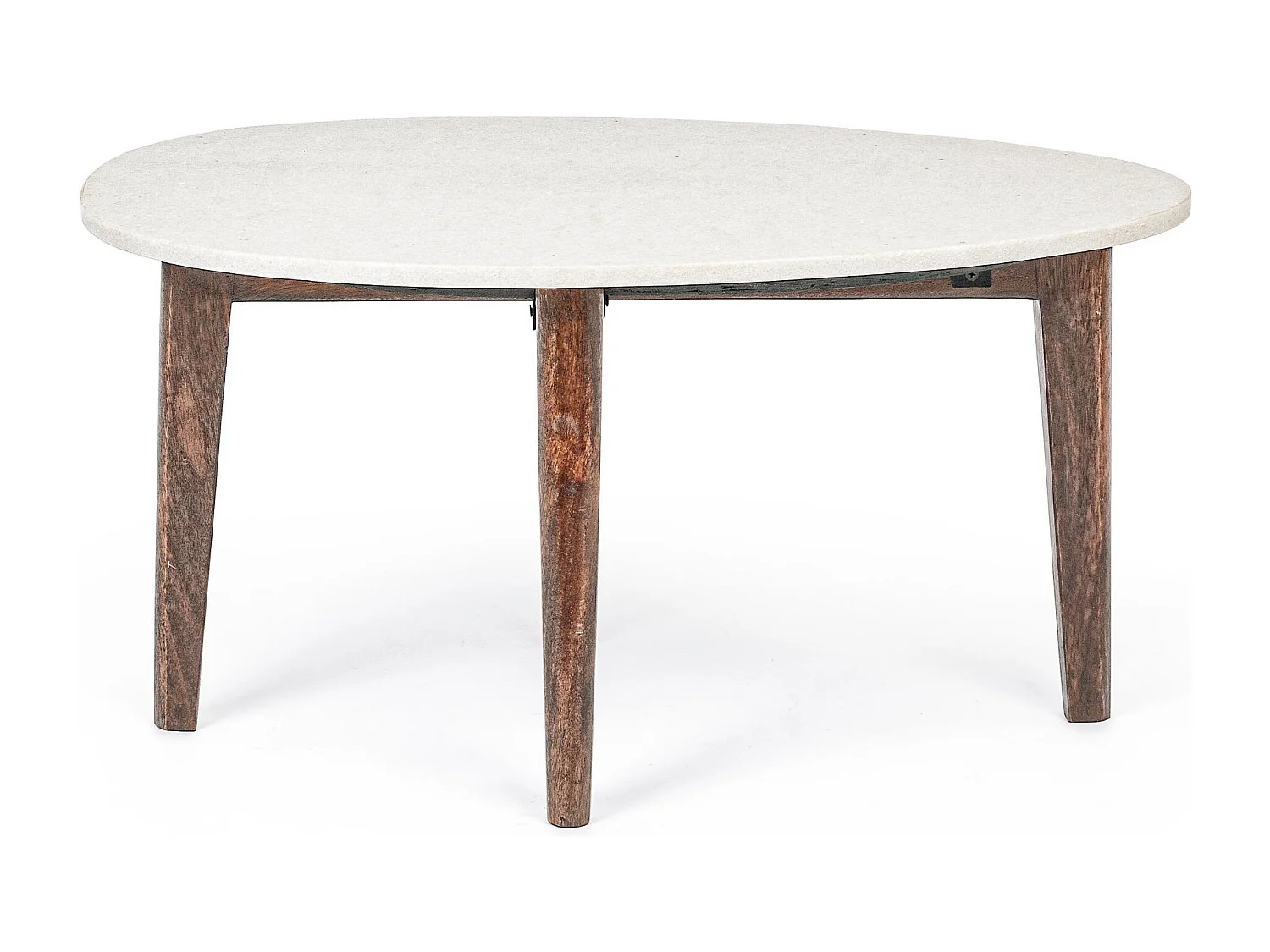 Table basse ovale vintage en manguier et marbre blanc L70 - BLANY