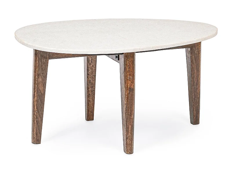 Table basse ovale vintage en manguier et marbre blanc L70 - BLANY