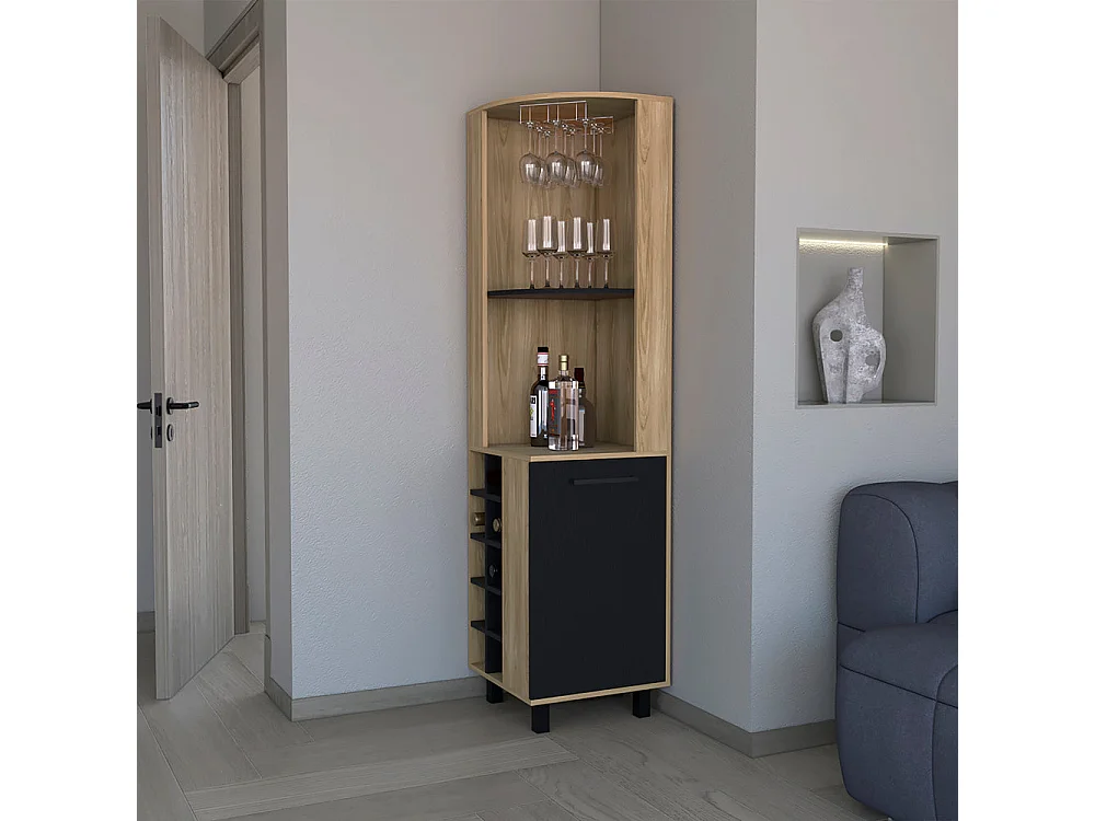 Armário de bar em melamina Kaia com 3 prateleiras, 9 suportes para copos, 10 suportes para garrafas, multicolor, 180 cm X 45 cm X 45 cm X 45 cm