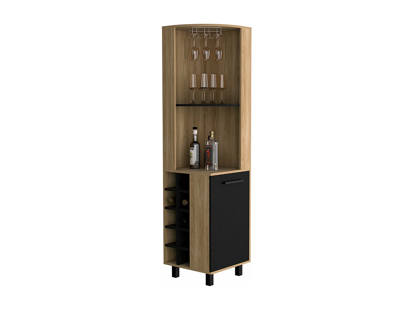 Armário de bar em melamina Kaia com 3 prateleiras, 9 suportes para copos, 10 suportes para garrafas, multicolor, 180 cm X 45 cm X 45 cm X 45 cm