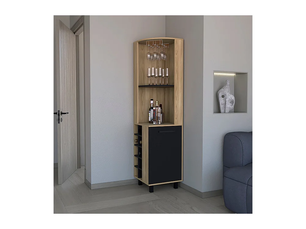 Mobile bar Kaia in melamina con 3 ripiani, 9 portabicchieri, 10 portabottiglie e mobile inferiore, multicolore, 180 cm X 45 cm X 45 cm X 45 cm