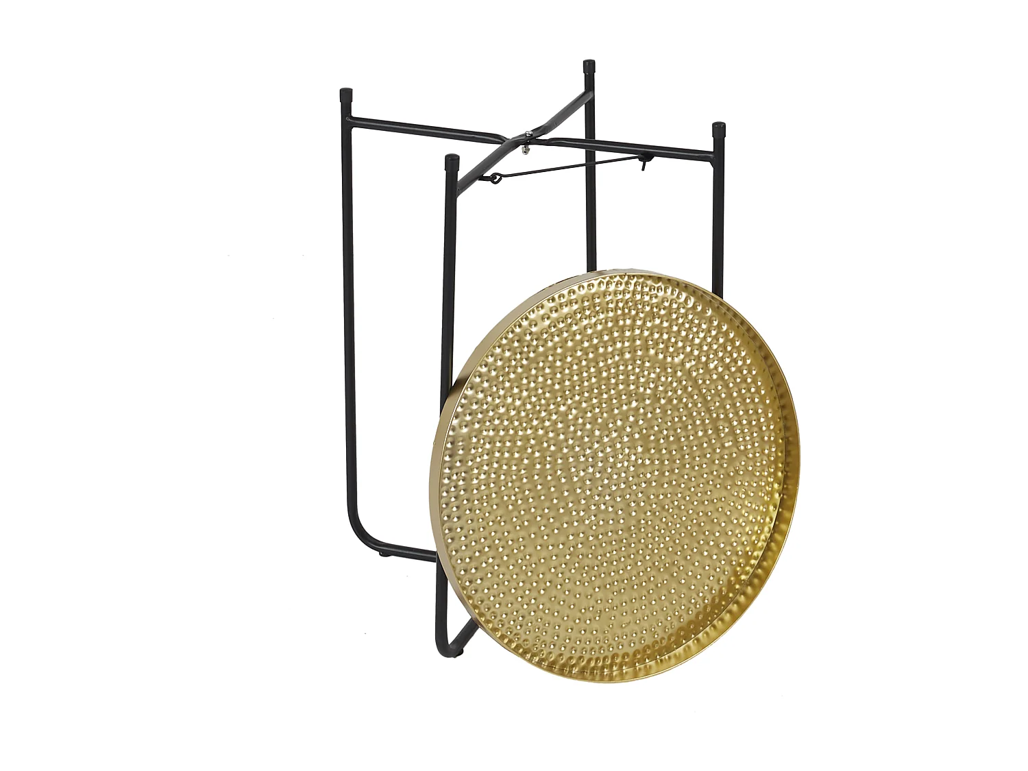 Table d'appoint en métal martelé Alia avec plateau doré et pieds noirs